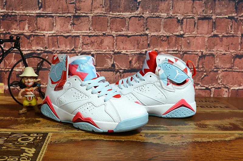 Air Jordan 7 White Baby Blue Red Shoes for Women